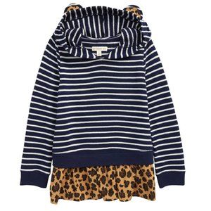 Tucker + Tate Kids’ Animal Ear Hoodie, Navy Stripe/Leopard, Girls Size 4